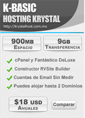 Hosting Krystal Basic. Precio desde 1.8 USD al mes y 18 USD anuales